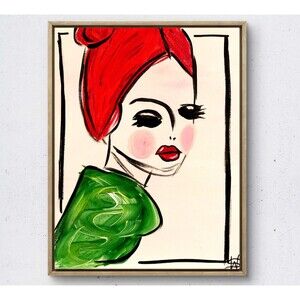 WS original crimson locks painting 14X11 canvas acrylic abstract modern wall art